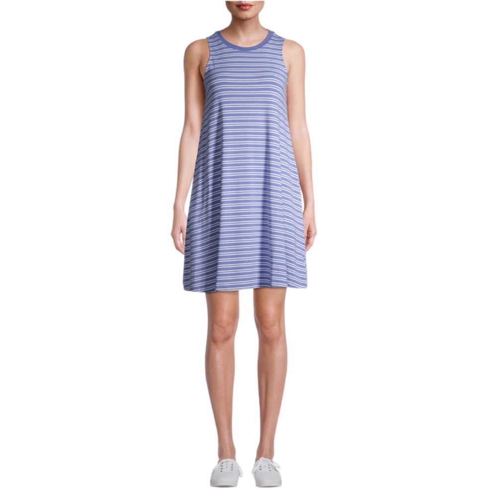 Time & Tru Women’s Large Blue Striped Sleeveless Knit Dress with Pockets